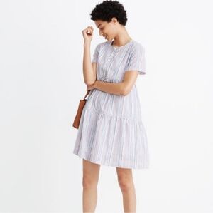 Madewell Striped Crewneck Button-Front Mini Dress Multicolored Size XS